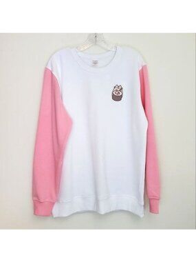 Pusheen sushi cat colorblock crew neck pink and white sweatshirt